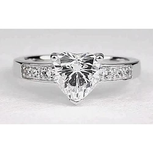 Heart Shape Half Bazel Unique Lady’s Solitaire Ring with Accents White Gold Diamond