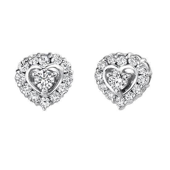 Heart Shape Removable Jackets Studs Halo Earrings Round Cut Diamonds Halo Stud Earrings