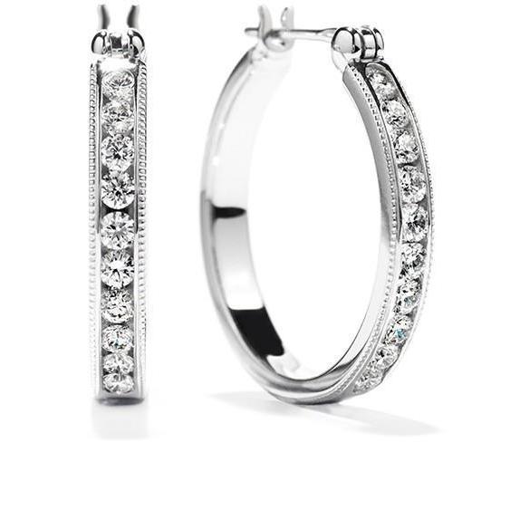 Hoop Earring Gold White 14K 3 Carats Round Cut Diamonds Women Hoop Earrings