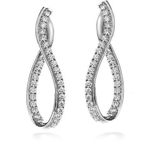 Hoop Earrings Gold White 14K 3.20 Carats Round Cut Diamonds Ladies Hoop Earrings