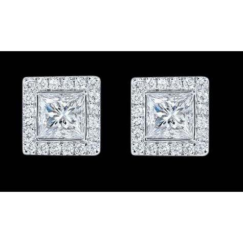 Huge Princess Center Diamond Stud Halo Earring Pair Halo Stud Earrings
