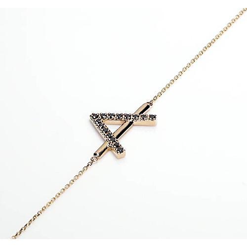 Initial Bracelet Black Diamond Prong Set Yellow Gold 14K Tennis Bracelet