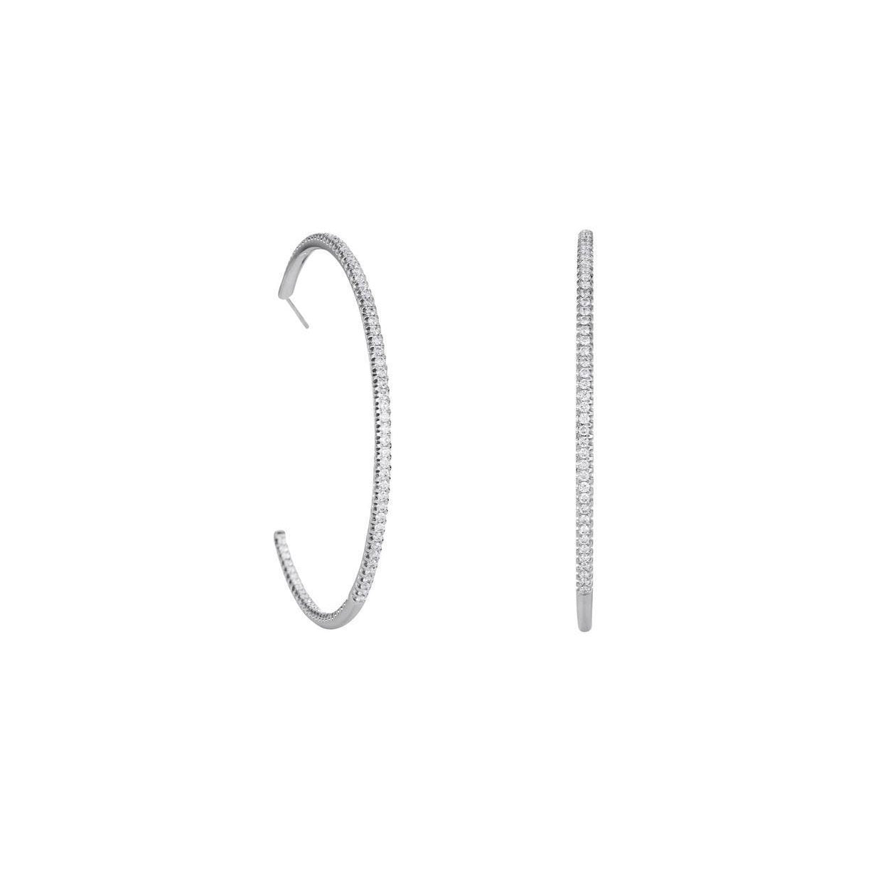 Ladies Hoop Earrings 3.40 Carats Round Cut Diamonds White Gold 14K Hoop Earrings