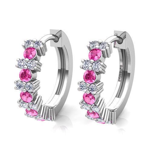 Ladies Hoop Earrings Pink Sapphire And Diamonds White Gold Gemstone Earring