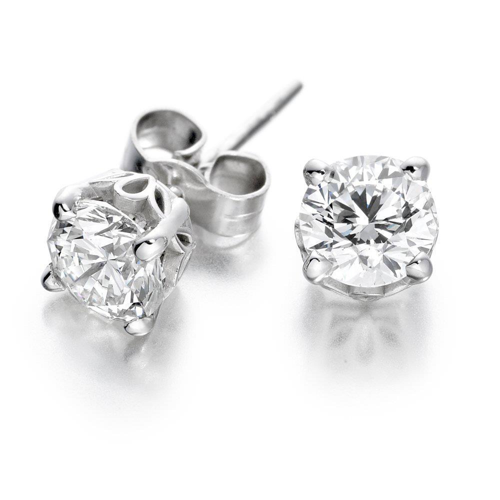 Ladies Studs Earrings Round Cut Diamonds White Gold