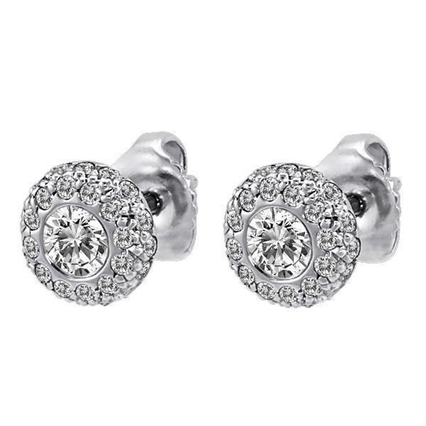 Bezel Set Diamonds Woman's White Gold Weeding Anniversary Studs Halo Earrings