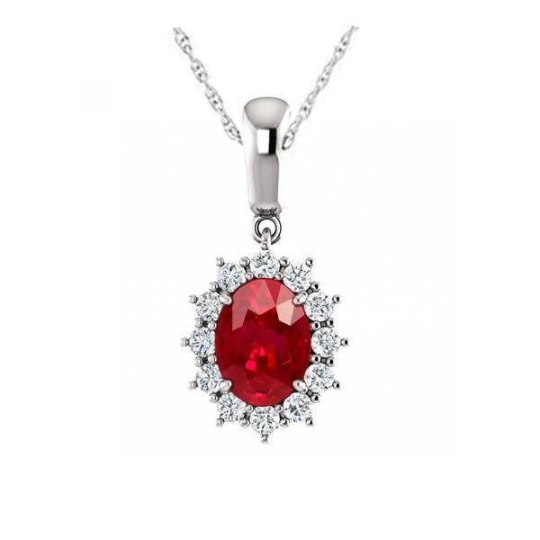 Lady White Gold 14K Ruby And Diamonds Prong Setting 2.60 Carats Pendant Neckalce Gemstone Pendant