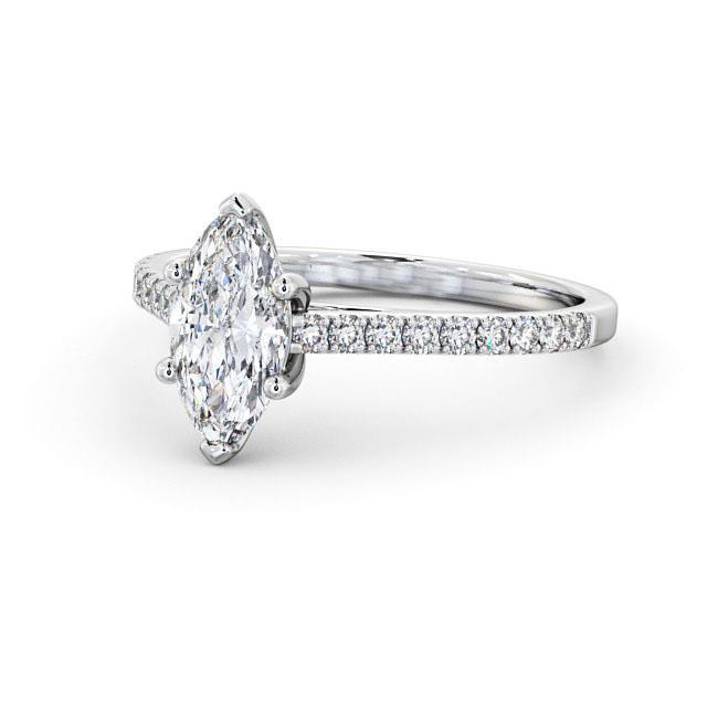 Marquise And Round White Gold Prong Set Sparkling Round Solitaire Ring with Accents