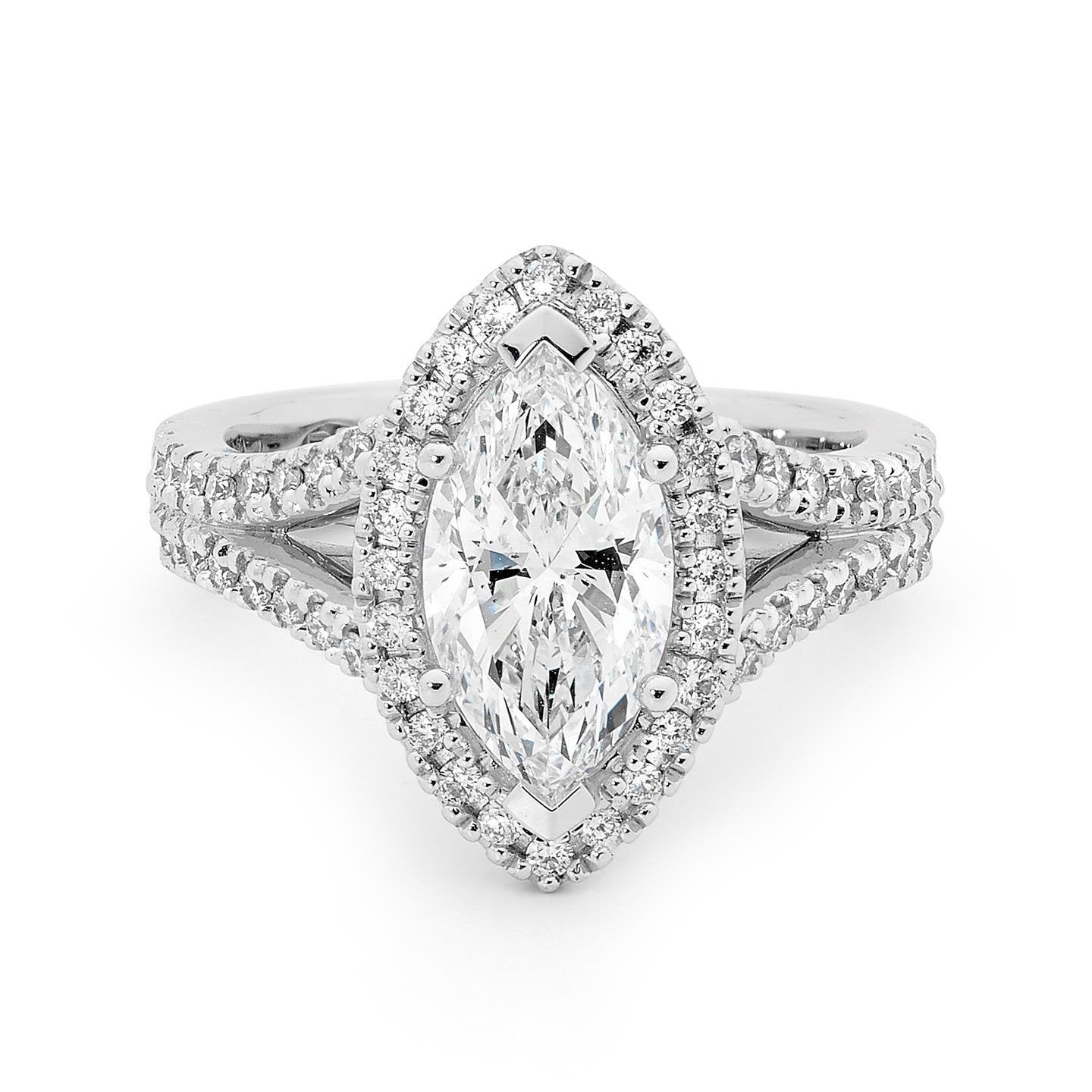 Marquise And Round Cut 3.00 Ct. Diamonds Wedding Ring Halo Wg 14K Halo Ring