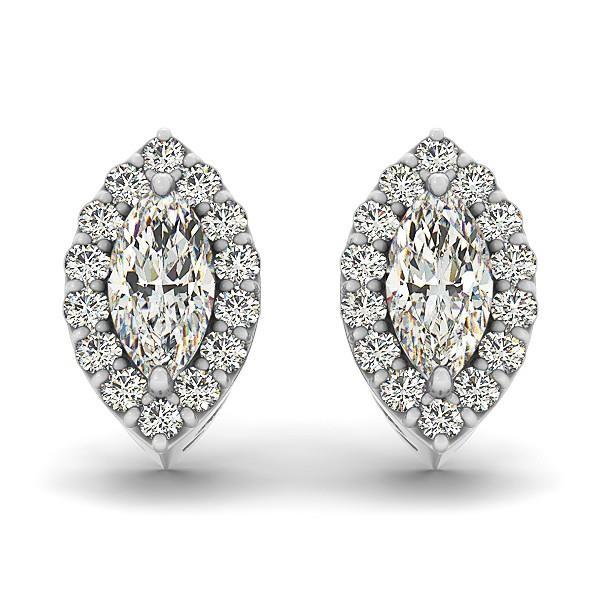 Marquise And Round Halo Unique Studs Halo Earrings White Gold Diamond