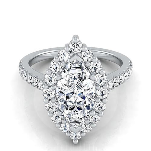 Marquise With Round Cut Diamonds 2.50 Carats Ring Gold White 14K Ring