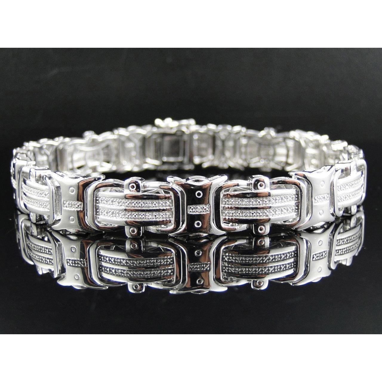 Men Diamond Fine Bracelet 12 Carats White Gold 14K Jewelry Mens Bracelet