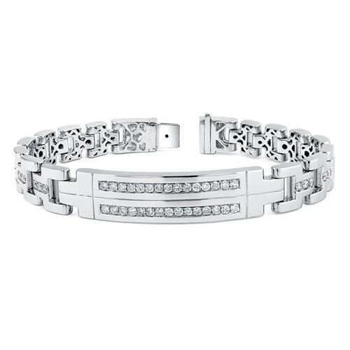 Men Round Diamond Bracelet Solid White Gold Fine Jewelry 5 Carats Mens Bracelet