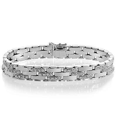 Mens Bracelet 4.25 Carats Round F/G Vs2/Si Diamonds White Gold 14K Mens Bracelet