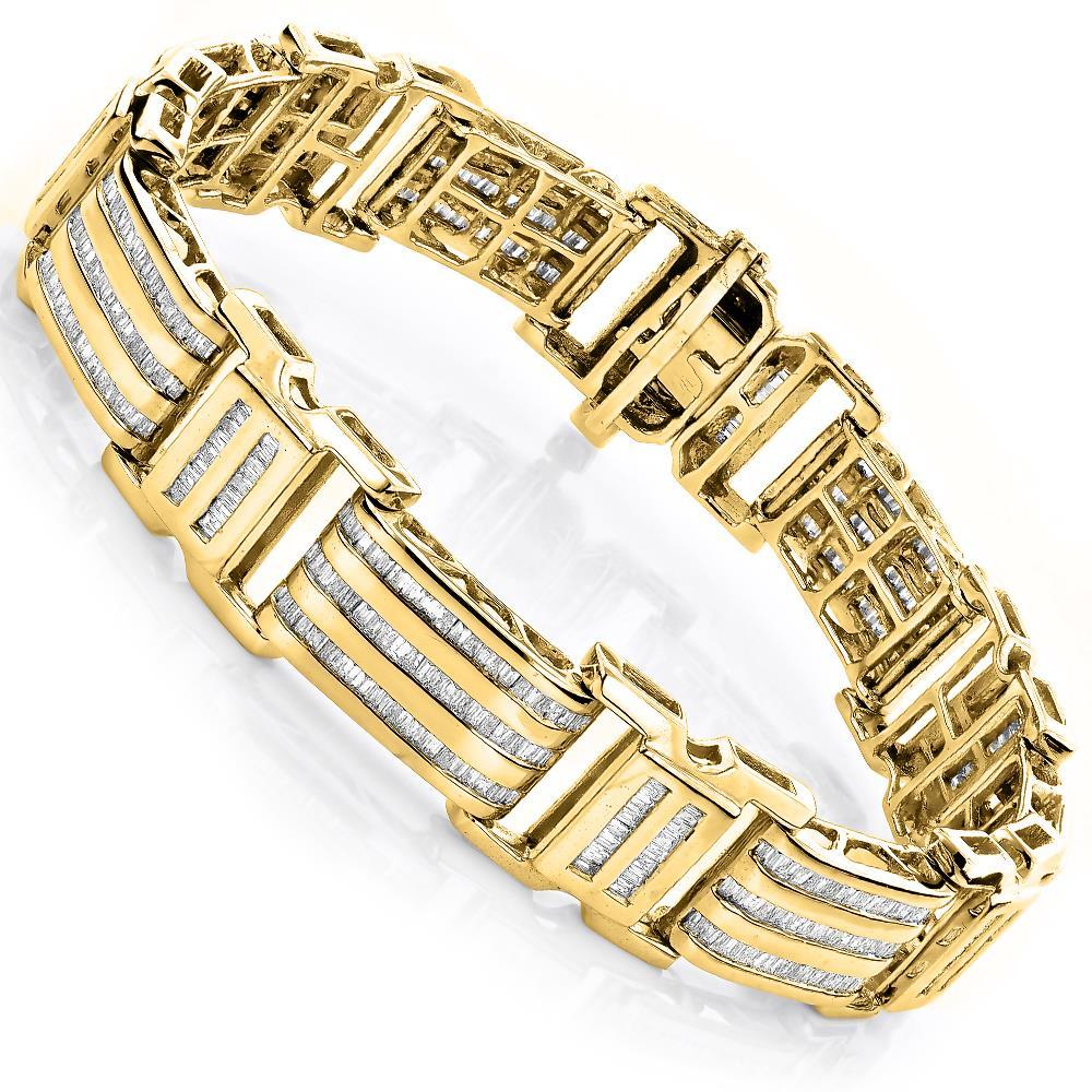 Men'S Bracelet 9.10 Carats Bezel Set Baguette Cut Diamonds Yellow Gold 14K Mens Bracelet