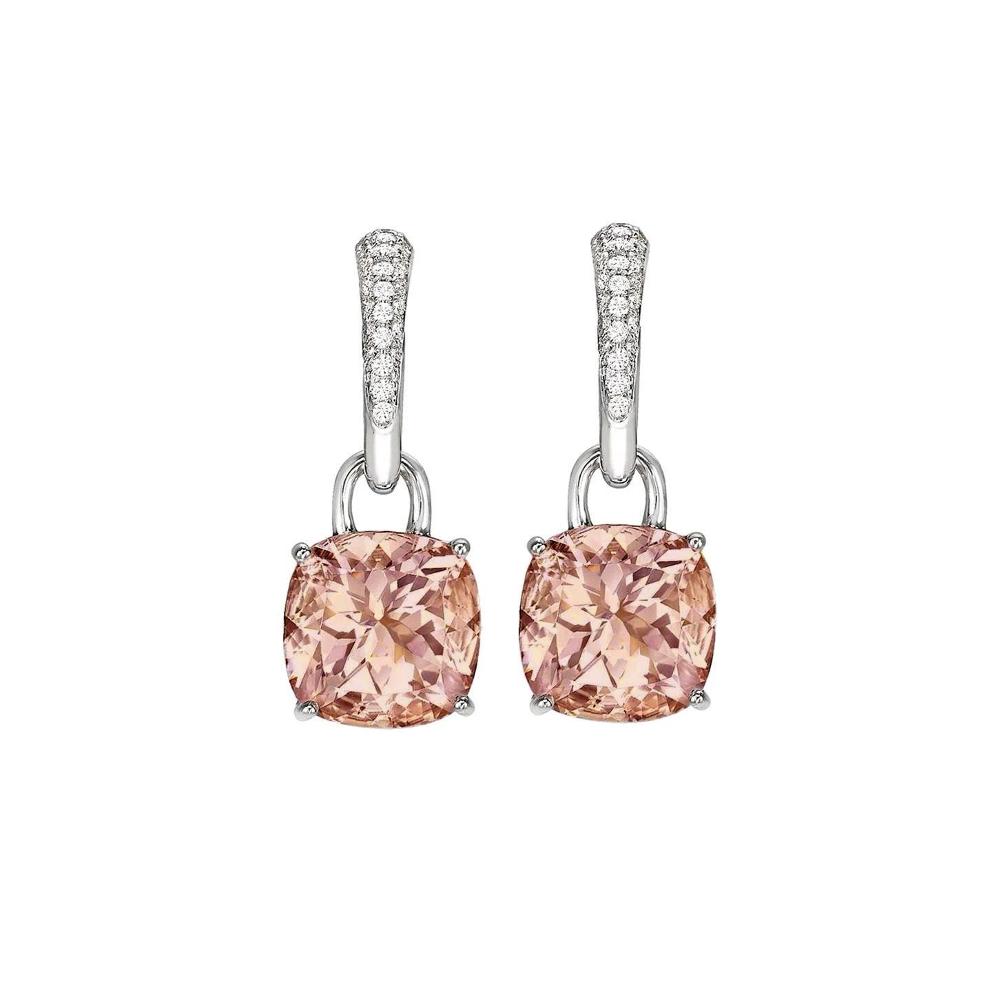High Quality Fancy Sparkling Morganite And Diamonds Dangle Earrings White Gold Gemstone Earring