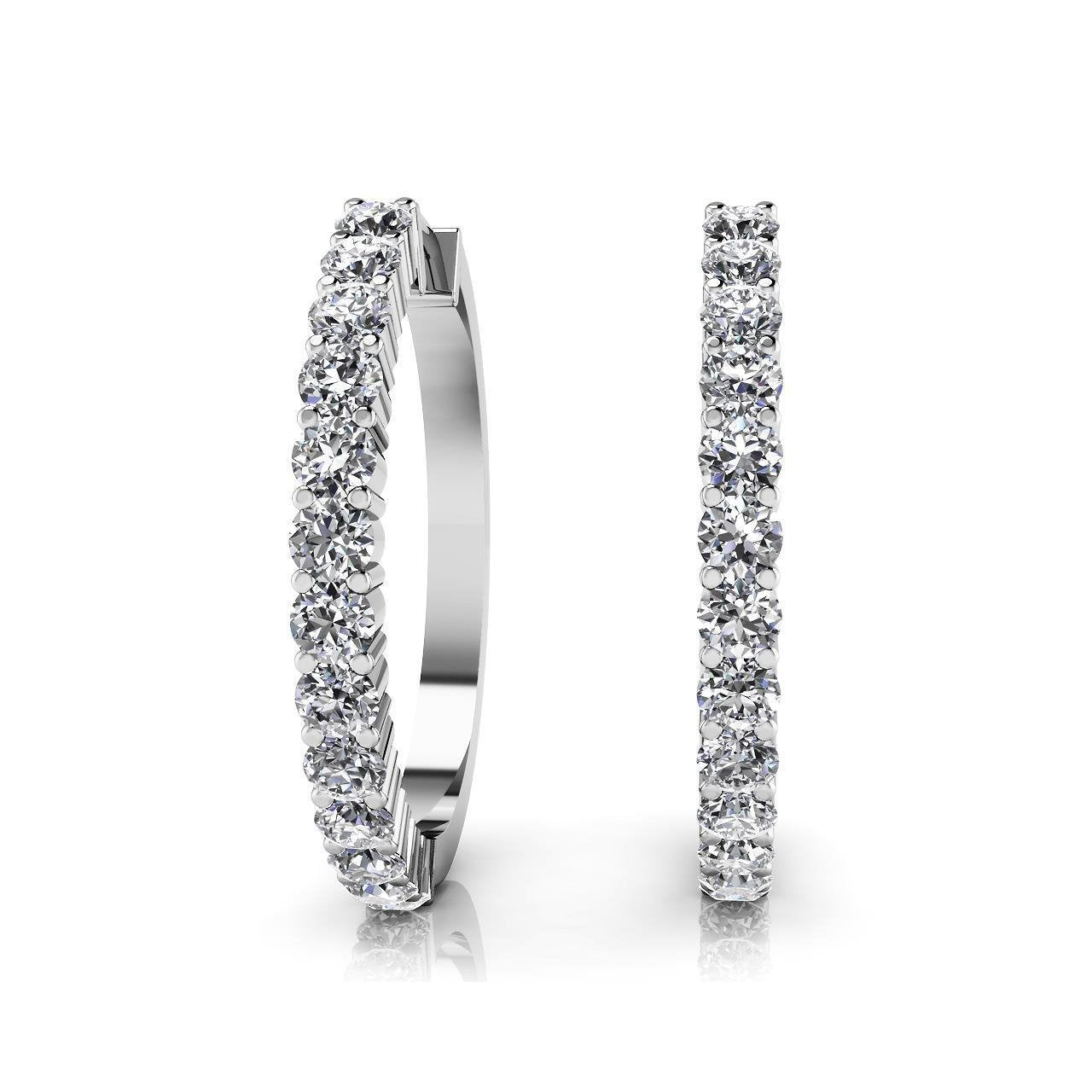 Ladies fancy stylish Must Have Hoop Diamonds Earrings Brilliant Cut White Gold Round