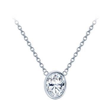 Oval 1 Carat Bezel Set Diamond Pendant Necklace With Chain 14K White Gold Pendant