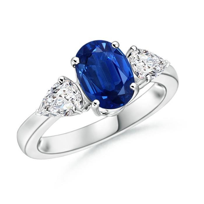 Oval And Pear Cut Sapphire And Diamonds White Gold Gemstone Ring