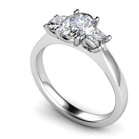 Oval And Princess Cut 2.50Ct Three Stone Diamonds Wedding Ring White Gold 14K Three Stone Ring