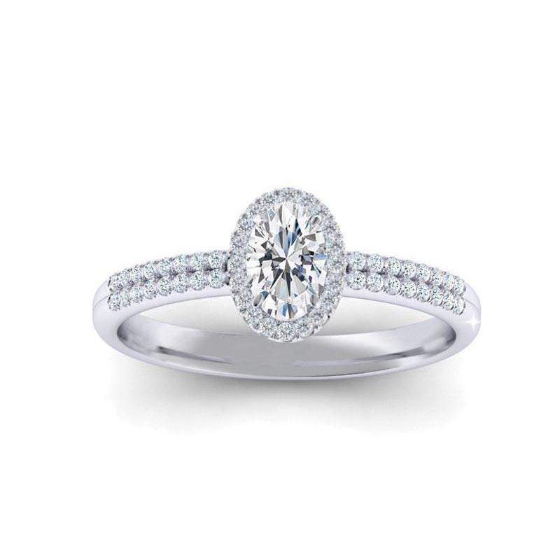 Oval And Round Cut 2.00 Ct. Sparkling Diamonds Wedding Halo Ring 14K Gold Halo Ring