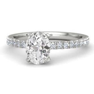 Oval And Round Lady’s Brilliant Engagement Wedding Solitaire Ring with Accents White Gold Diamond