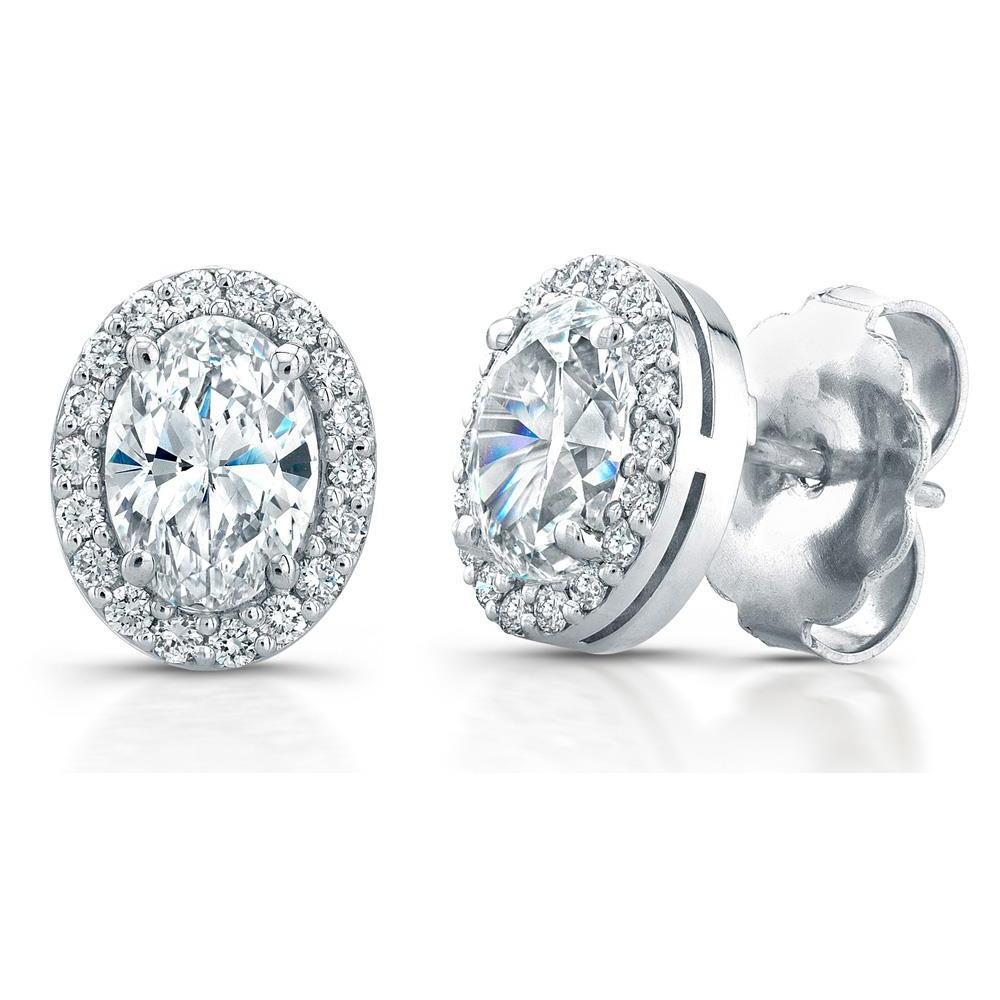 Oval And Round Halo Diamond Stud Earrings White Gold