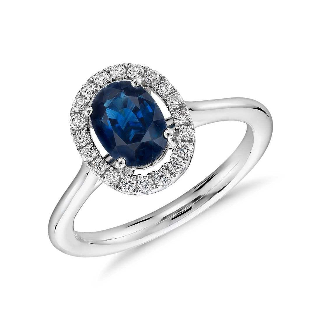 Oval Ceylon Blue Sapphire Round Diamonds 2.50 Carats Ring White Gold 14K Gemstone Ring