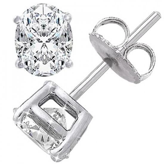Oval Cut 3.20 Carats Diamond Ladies Stud Earring White Gold Stud Earrings