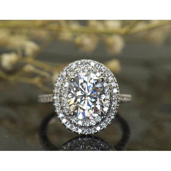 Oval Cut Double Halo Diamond Engagement Ring White Gold 2.25 Carats Halo Ring