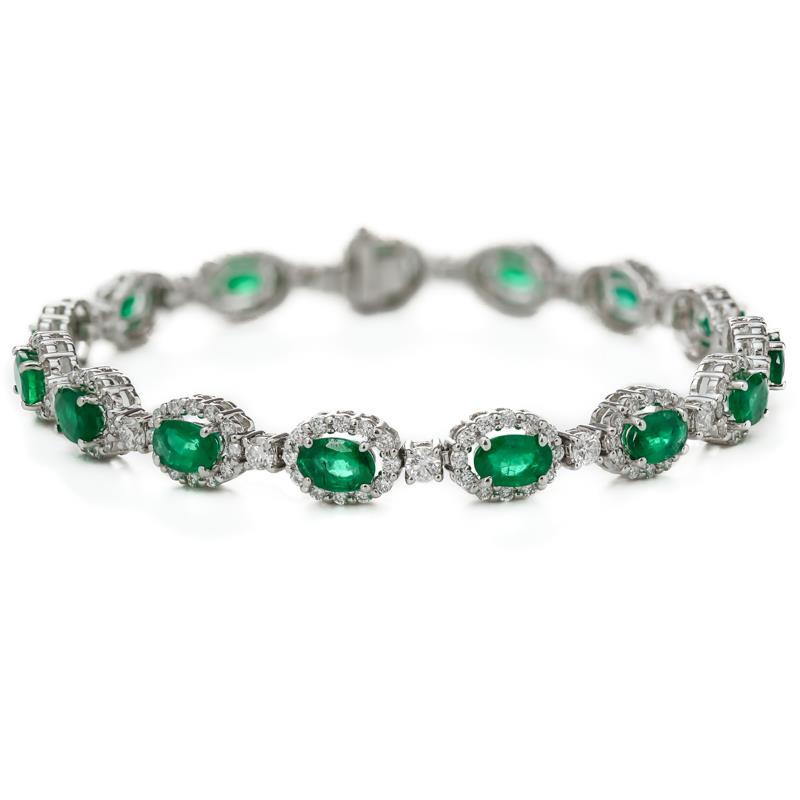 Oval Cut Green Emerald With Diamond Women Tennis Bracelet 14K 8.5 Carats Gemstone Bracelet