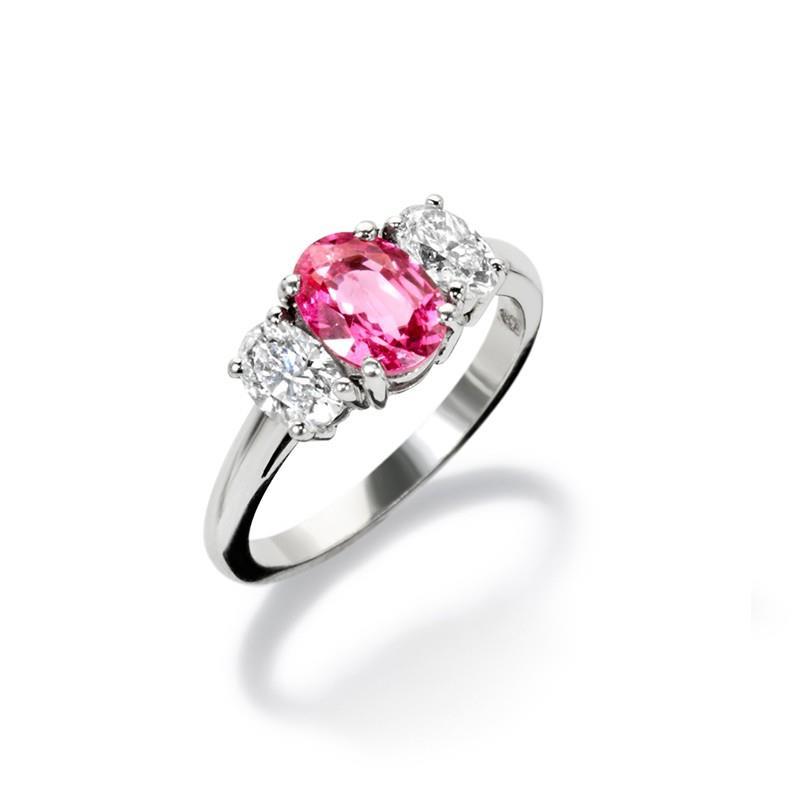 Oval Cut Pink Sapphire And Diamonds Lady’s Brilliant Ring White Gold Gemstone Ring