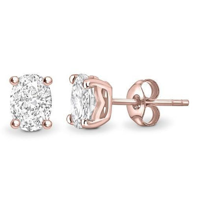 Oval Cut Prong Set 4.00 Carats Diamonds Studs Earrings Rose Gold 14K Stud Earrings