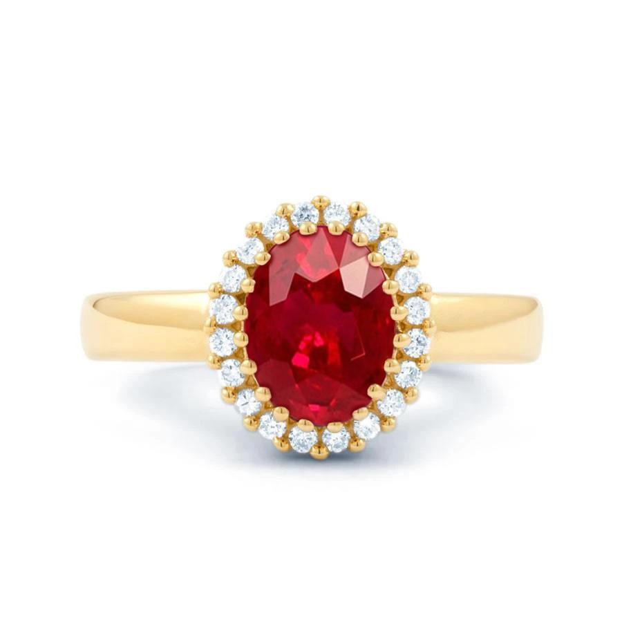 Oval Cut Red Ruby With Round Diamond Ring Gold 14K Gemstone Ring