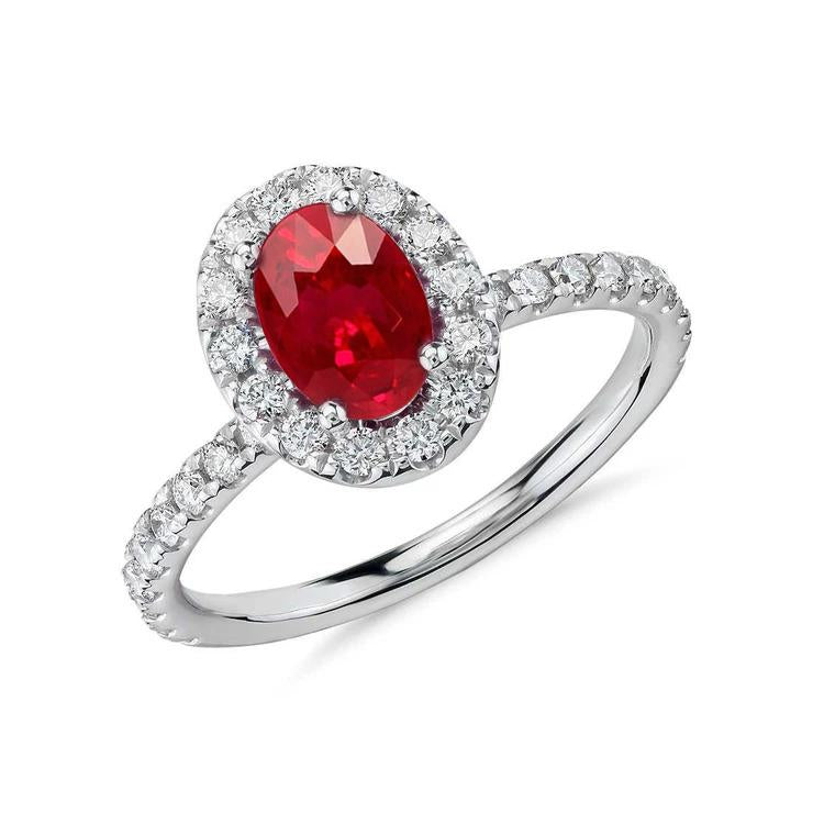 Fancy Lady’s Oval Cut Ruby With Diamonds 4 Carats Wedding Ring White Gold Gemstone Ring
