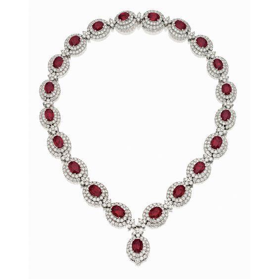 Oval Cut Ruby With Round Diamonds 53 Ct. Lady Necklace White Gold Gemstone Necklace