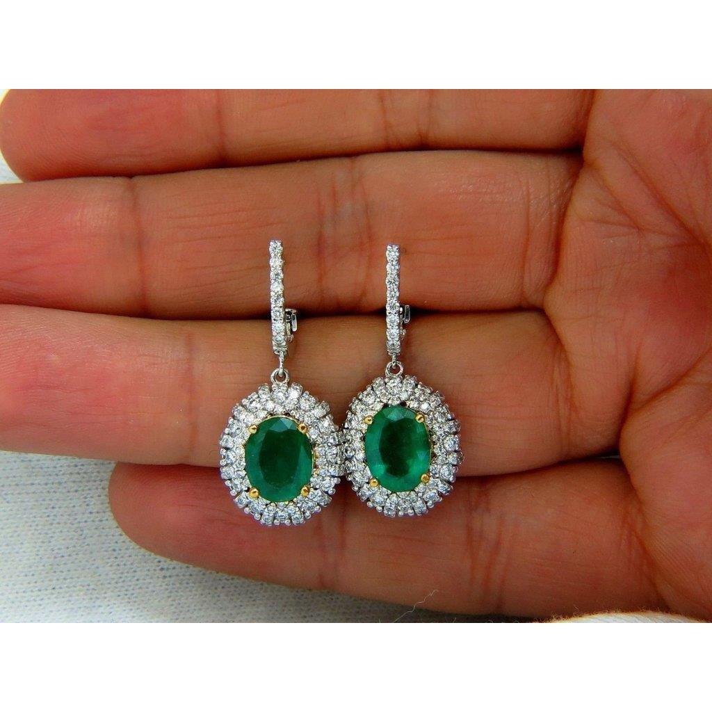 Oval Shaped Green Emerald With Diamond Dangle Earring Female new Anniversary Gemstone Earring