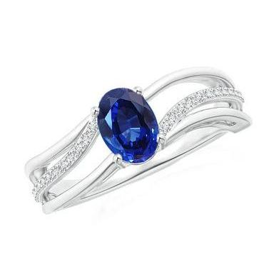 Oval Sri Lanka Blue Sapphire Diamonds Wedding White Gold Gemstone Ring
