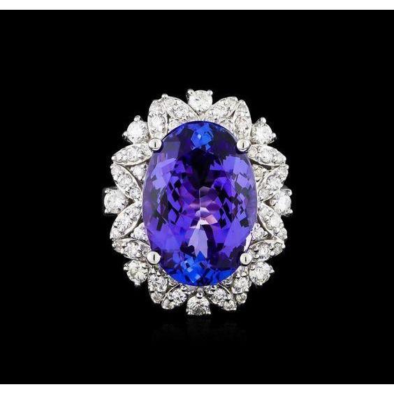 Oval Tanzanite And Diamonds Ring White Gold Gemstone Ring