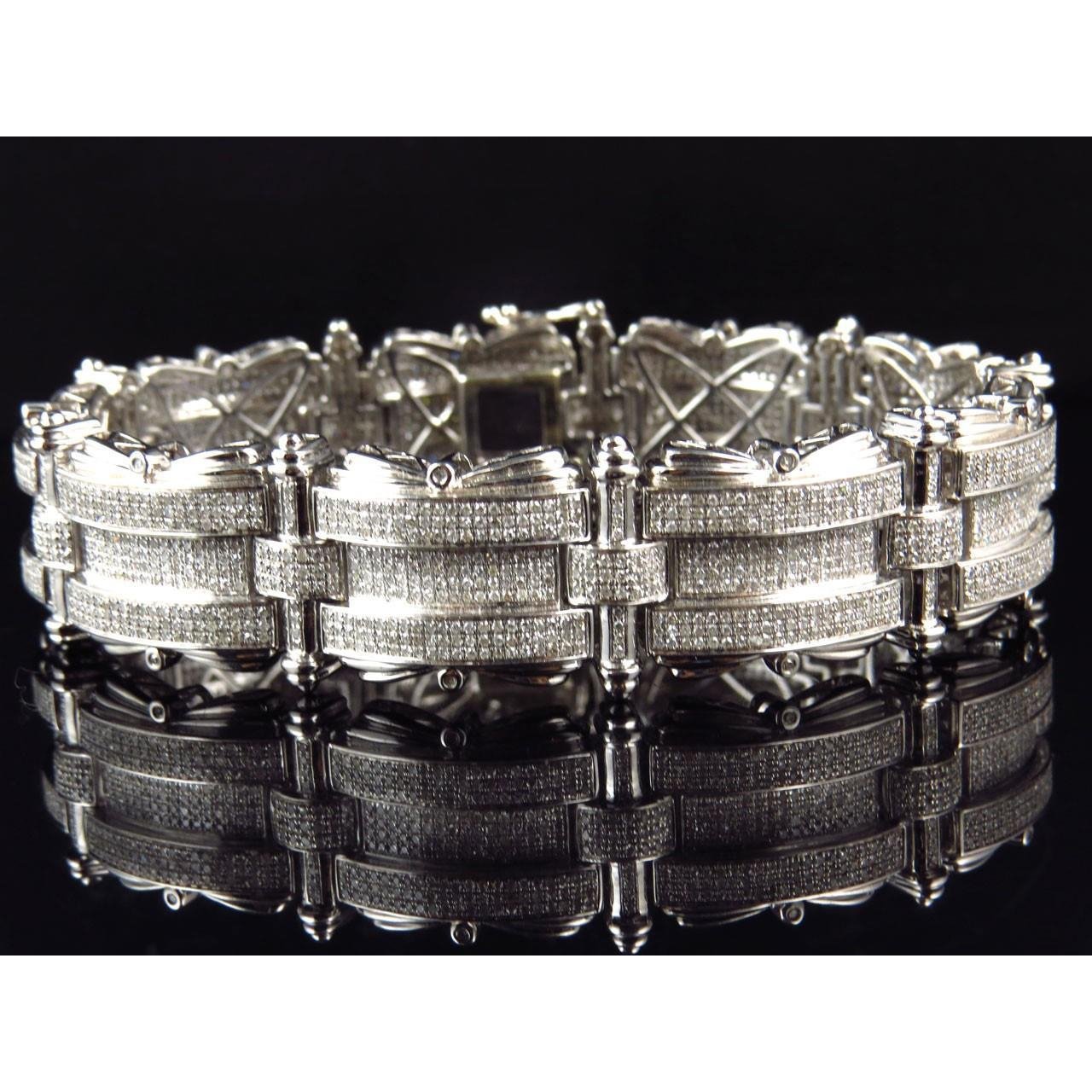 Pave Set Round Cut Diamond Men Bracelet White Gold 14K 9.70 Carats Mens Bracelet