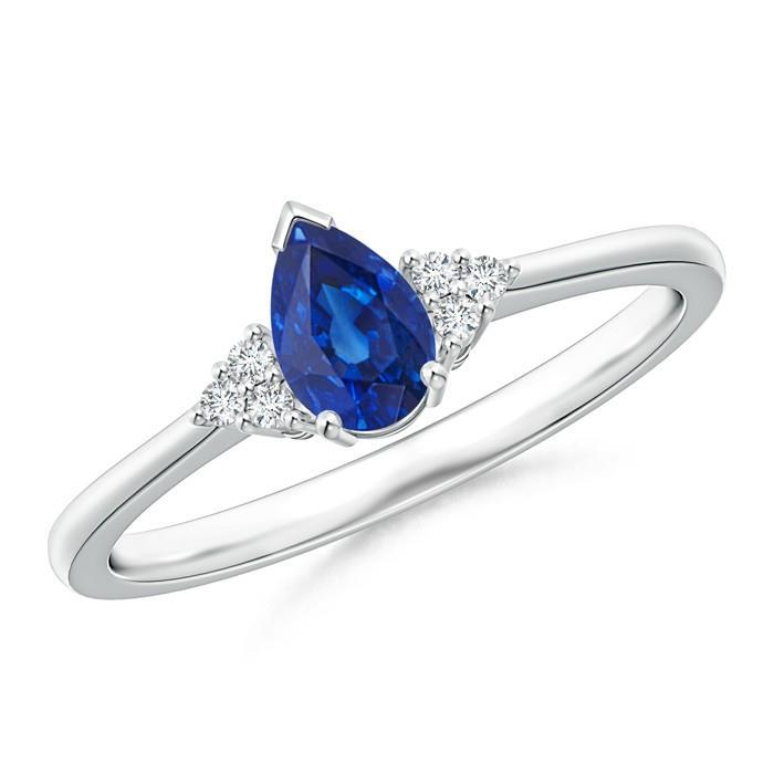 Pear And Round Cut Ceylon Sapphire Diamonds White Gold Gemstone Ring