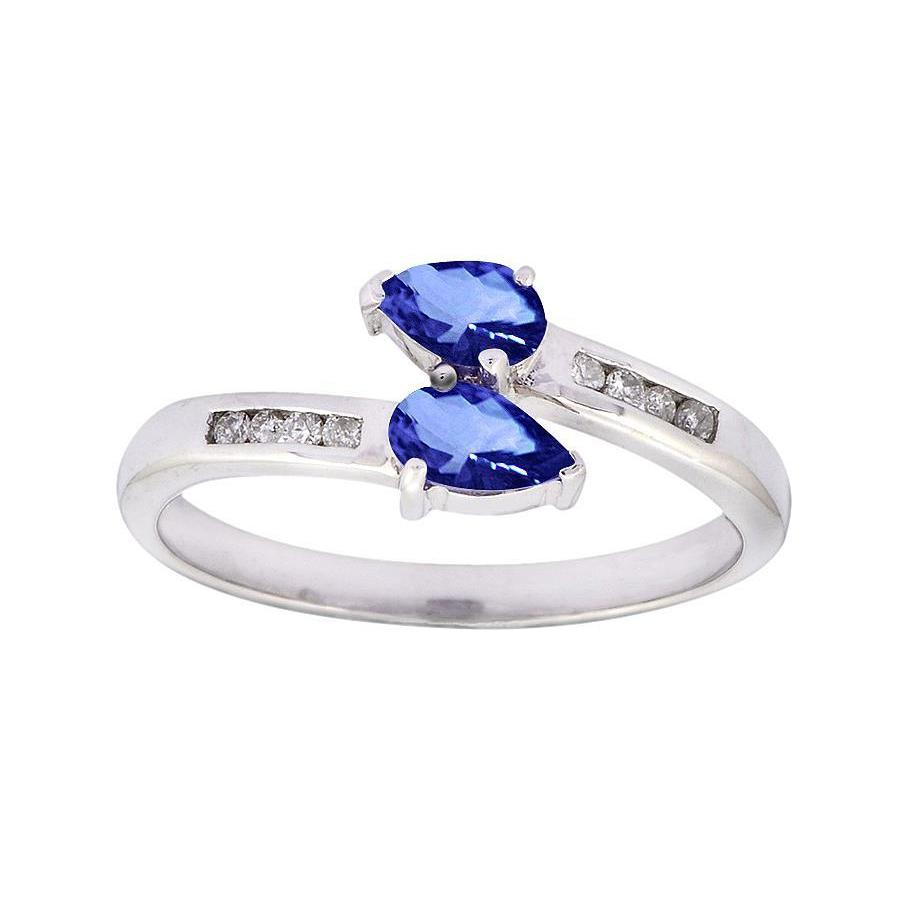 Toi et Moi Pear Ceylon Sapphire Diamond Ring 2.20 Carat White Gold 14K