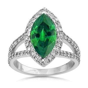 Pear Cut Emerald And Round Diamond Wedding Ring White Gold