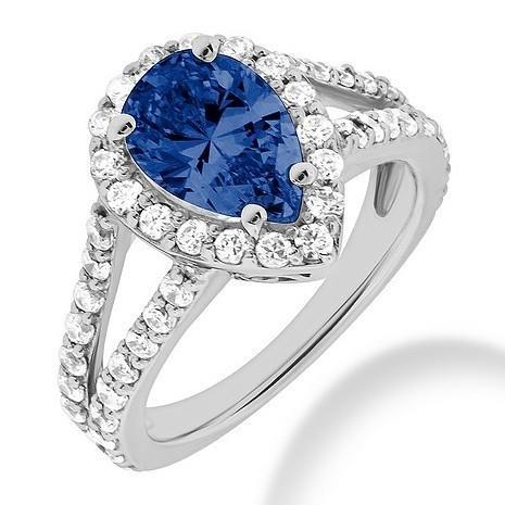 Best Pear Cut Sri Lankan Sapphire And Round Diamonds White Gold Gemstone Ring