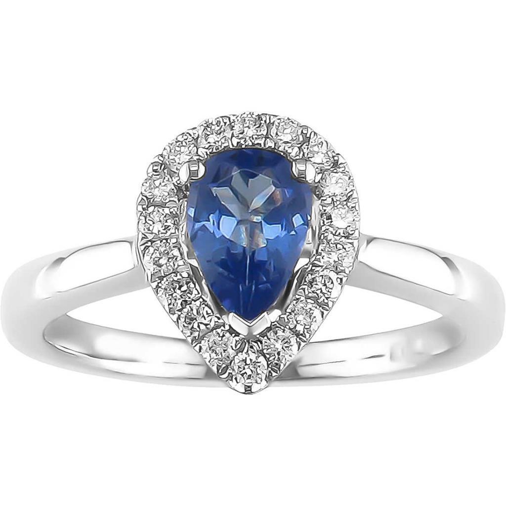 Pear Shape Ceylon Sapphire Diamonds Ring 3.30 Ct 14K White Gold 14K Gemstone Ring