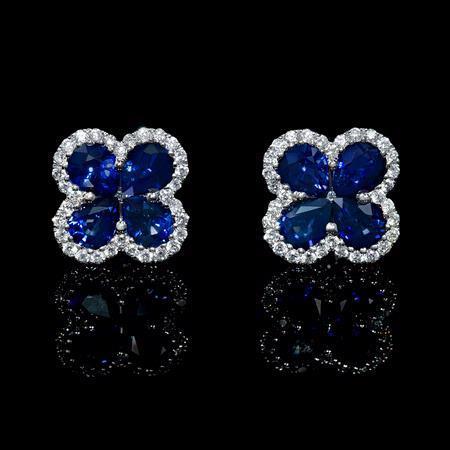 Pear Sri Lankan Sapphire Diamond Cluster Earring Women White Gold Gemstone Earring