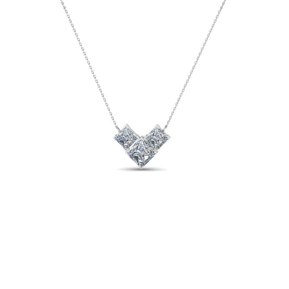 Pendant Necklace White Gold 1.5 Carats Princess Cut Diamonds Pendant