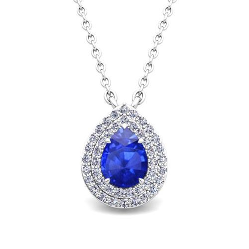 Pendant Necklace With Chain 2.30 Ct Ceylon Sapphire And Diamond White Gold 14K Gemstone Pendant