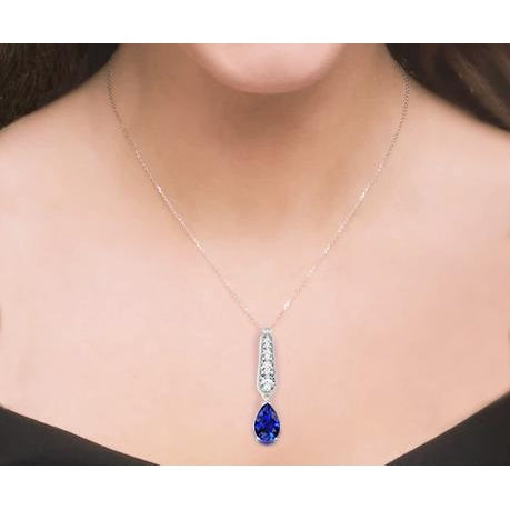 Blue Sapphire Pear Cut Ladies Gemstone Pendant 5.50 Carats New