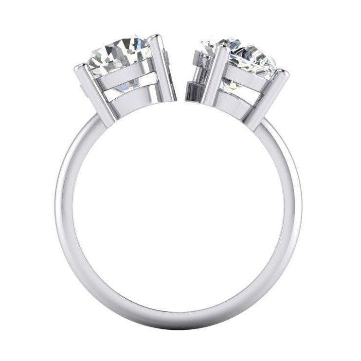 Sparkling Fancy Two Stone Round & Pear Diamond Ring 4 Carats White Gold